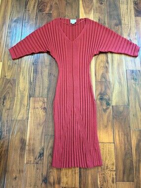 NWOT Anthropologie Maeve Maris Midi Sweater Dress in Rust Red